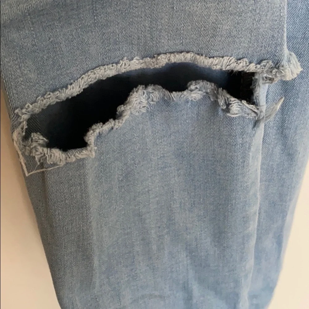 High Waisted Slit Knee Denim
